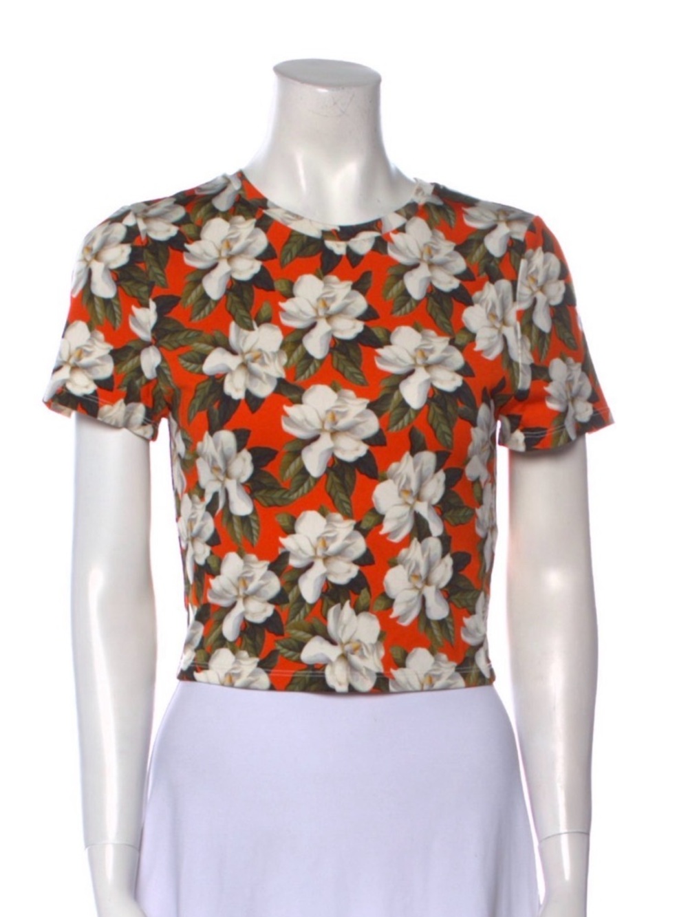 Alice Olivia Floral Orange Short Sleeve Crop Top